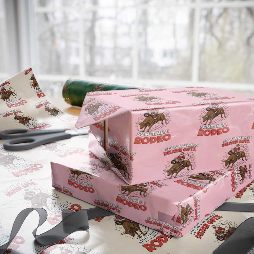 Funny Black Santa Bull Riding Christmas Wrapping Paper Roll I Do Not Deliver Gifts I Rodeo TS12 Light Pink Print Your Wear