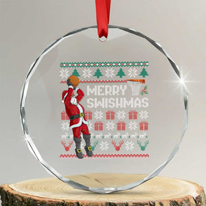 Funny Black Santa Christmas Basketball Crystal Glass Ornament Merry Swishmass Xmas Sport TS11 Transparent Glass 3'' Circle Print Your Wear