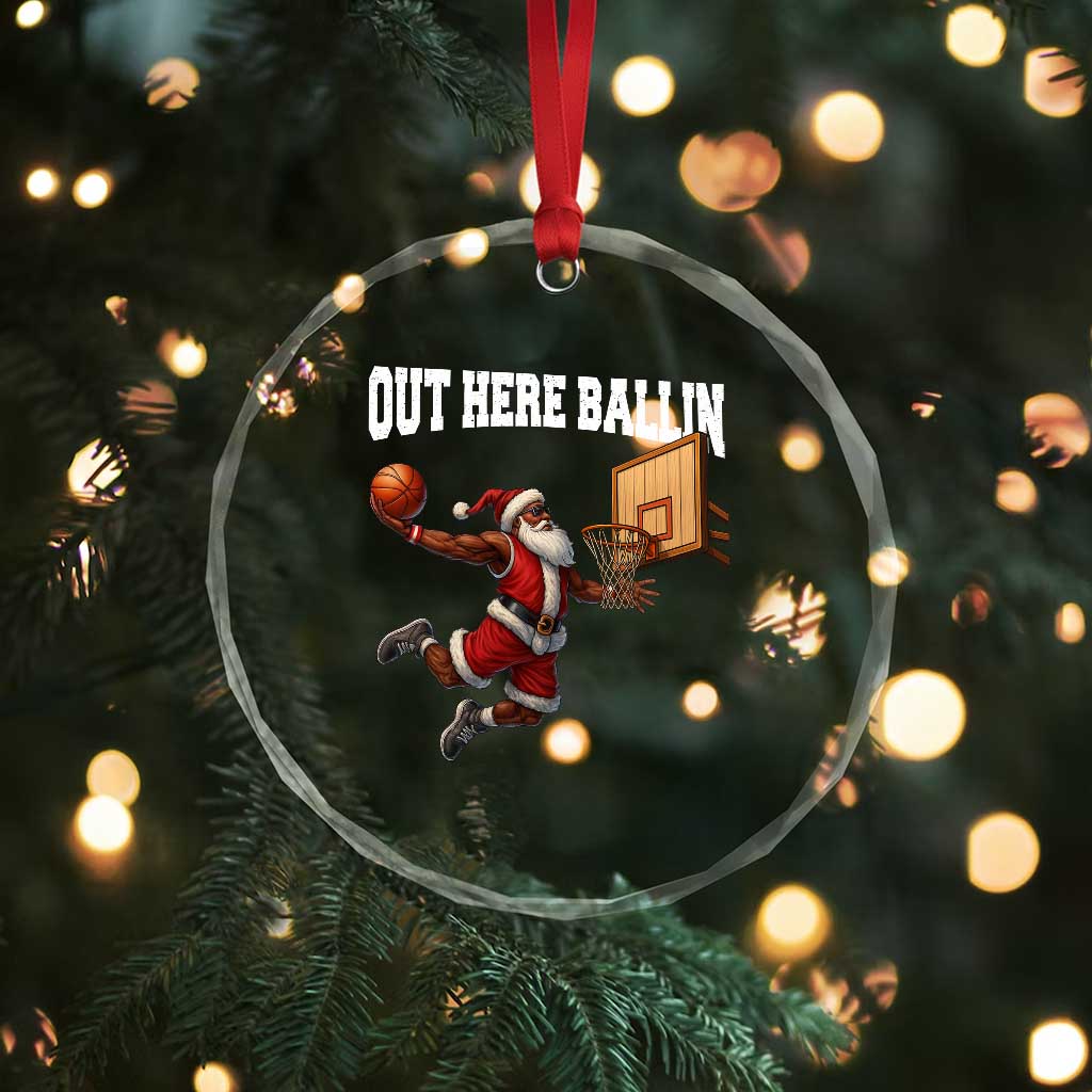 Funny Black Santa Christmas Basketball Crystal Glass Ornament Out Here Ballin Xmas Santa Sport TS11 Print Your Wear