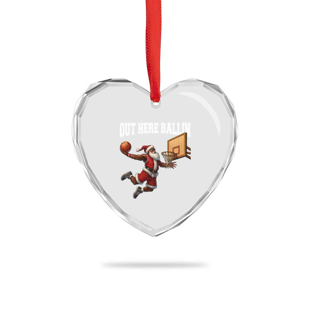 Funny Black Santa Christmas Basketball Heart Crystal Glass Ornament Out Here Ballin Xmas Santa Sport TS11 Print Your Wear
