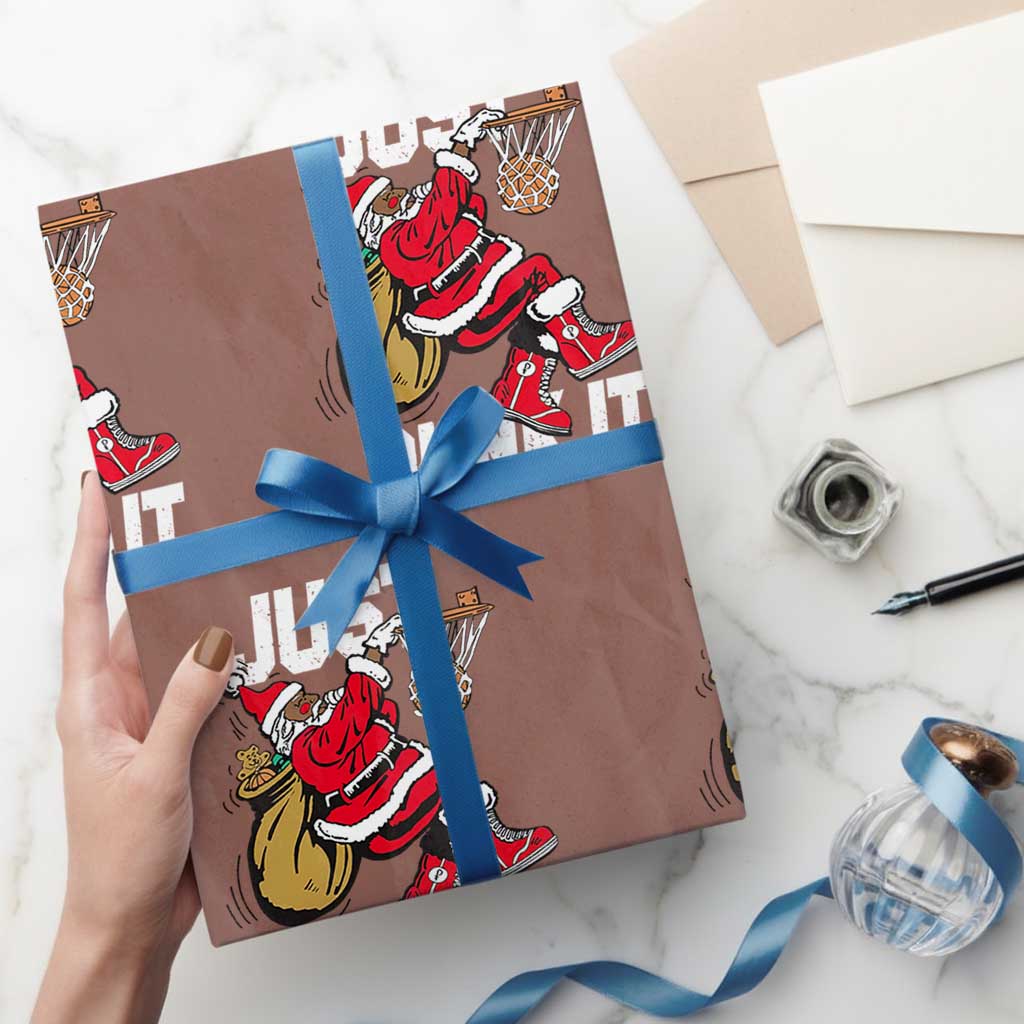 Funny Black Santa Christmas Basketball Wrapping Paper Roll Just Dunk It Xmas Sport TS11 Mocha Print Your Wear