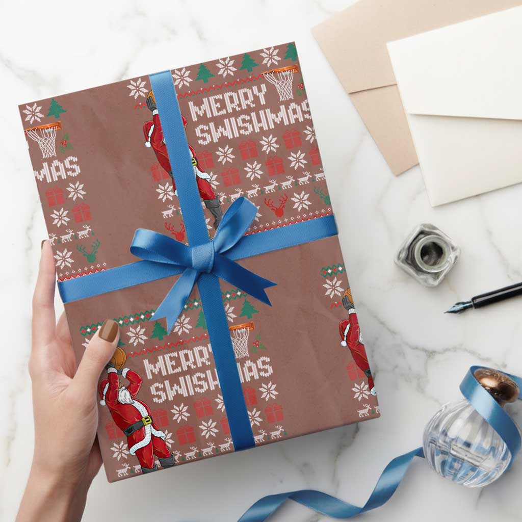 Funny Black Santa Christmas Basketball Wrapping Paper Roll Merry Swishmass Xmas Sport TS11 Mocha Print Your Wear