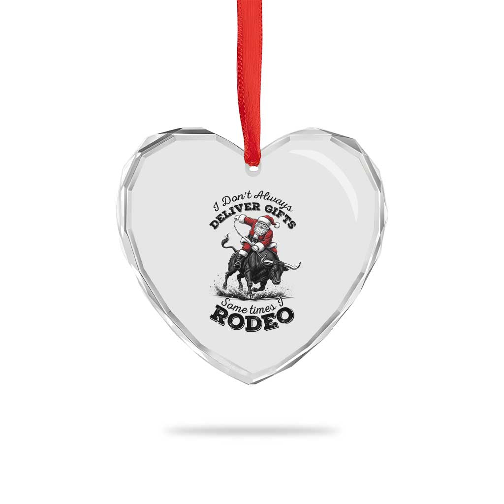 Funny Black Santa Cowboy Bull Rider Christmas Heart Crystal Glass Ornament I Do Not Deliver Gifts I Rodeo TS12 Print Your Wear