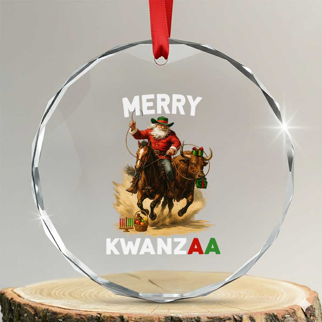 Funny Black Santa Cowboy Crystal Glass Ornament Merry Kwanzaa Cultural Pride Gift TS12 Transparent Glass 3'' Circle Print Your Wear