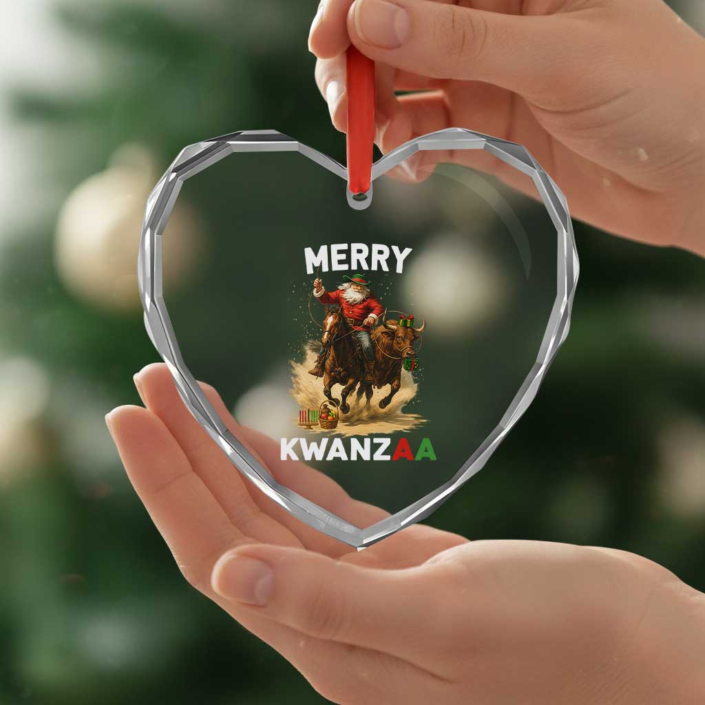 Funny Black Santa Cowboy Heart Crystal Glass Ornament Merry Kwanzaa Cultural Pride Gift TS12 Print Your Wear