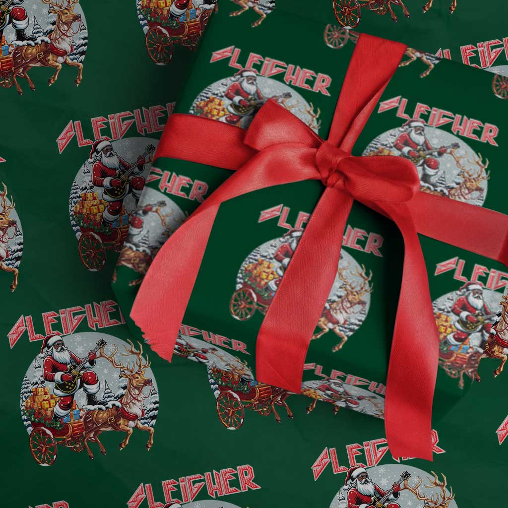 Funny Black Santa Heavy Metal Christmas Wrapping Paper Roll Sleigher Xmas Rock & Roll TS11 Green Print Your Wear