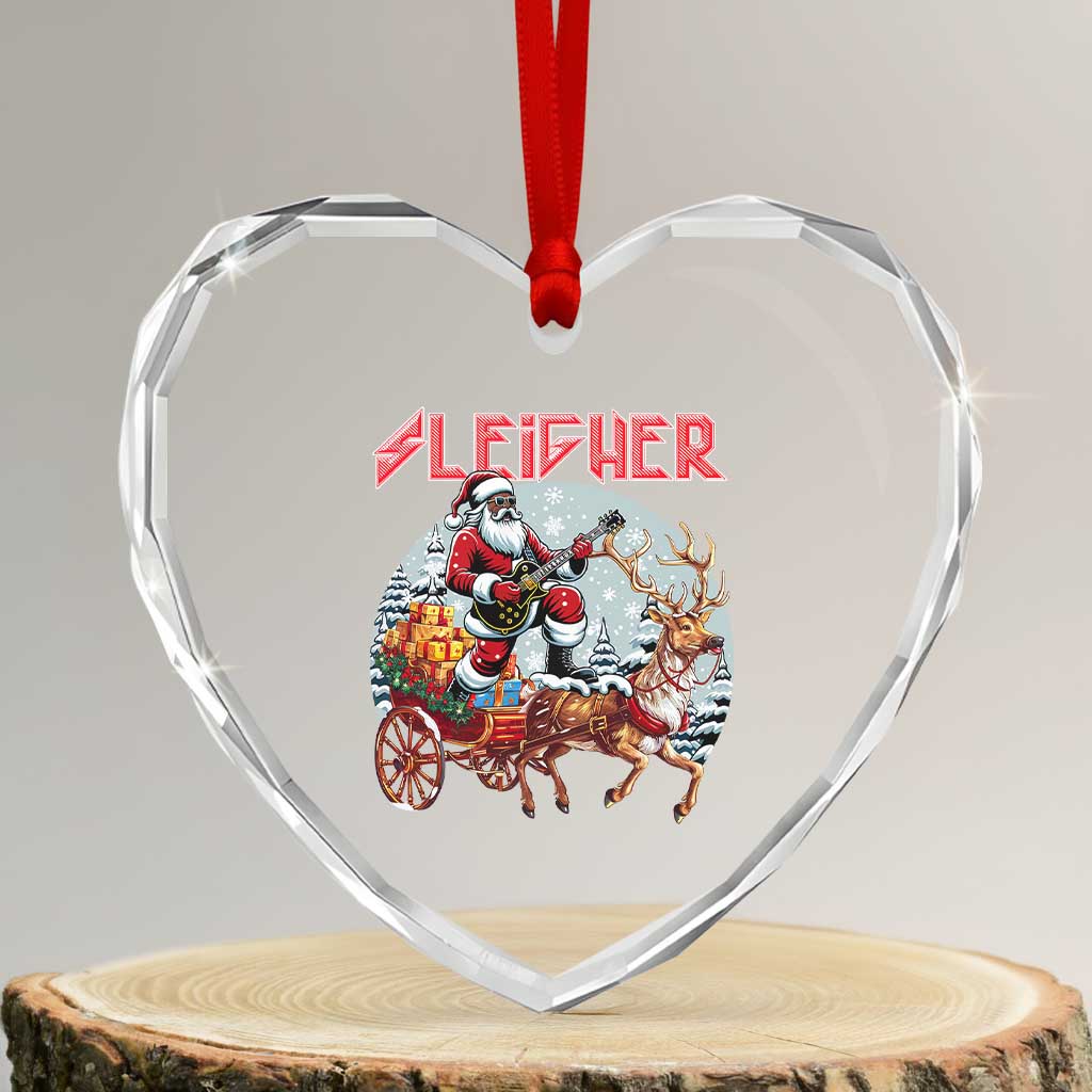 Funny Black Santa Heavy Metal Xmas Heart Crystal Glass Ornament Sleigher Xmas Rock & Roll TS11 Transparent Glass 3'' Heart Print Your Wear