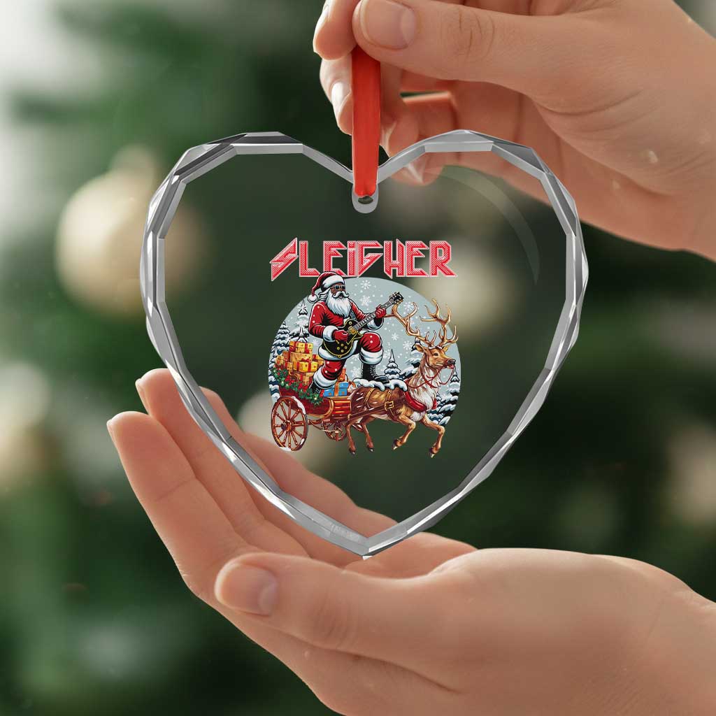 Funny Black Santa Heavy Metal Xmas Heart Crystal Glass Ornament Sleigher Xmas Rock & Roll TS11 Print Your Wear