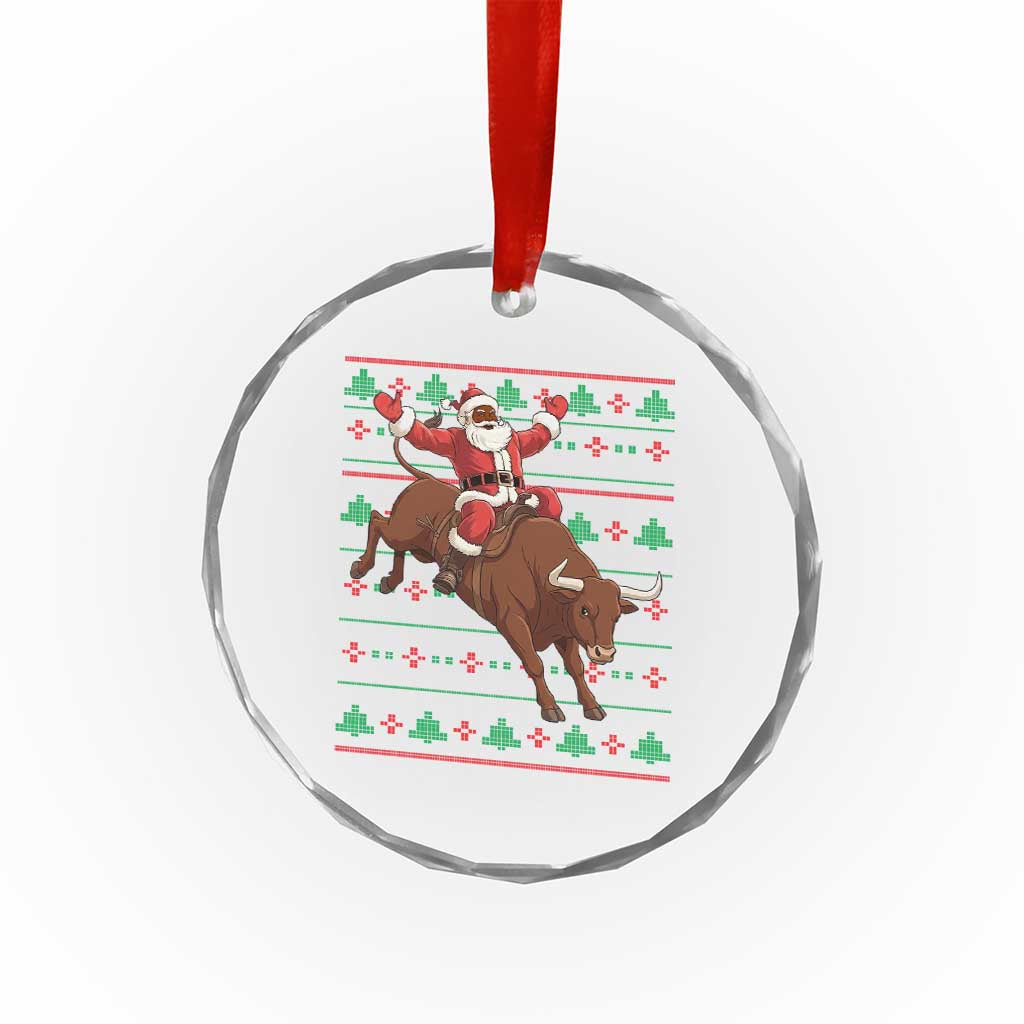 Funny Black Santa Riding Bull Crystal Glass Ornament Ugly Christmas Sweater Gift TS12 Print Your Wear