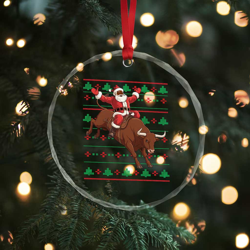 Funny Black Santa Riding Bull Crystal Glass Ornament Ugly Christmas Sweater Gift TS12 Print Your Wear