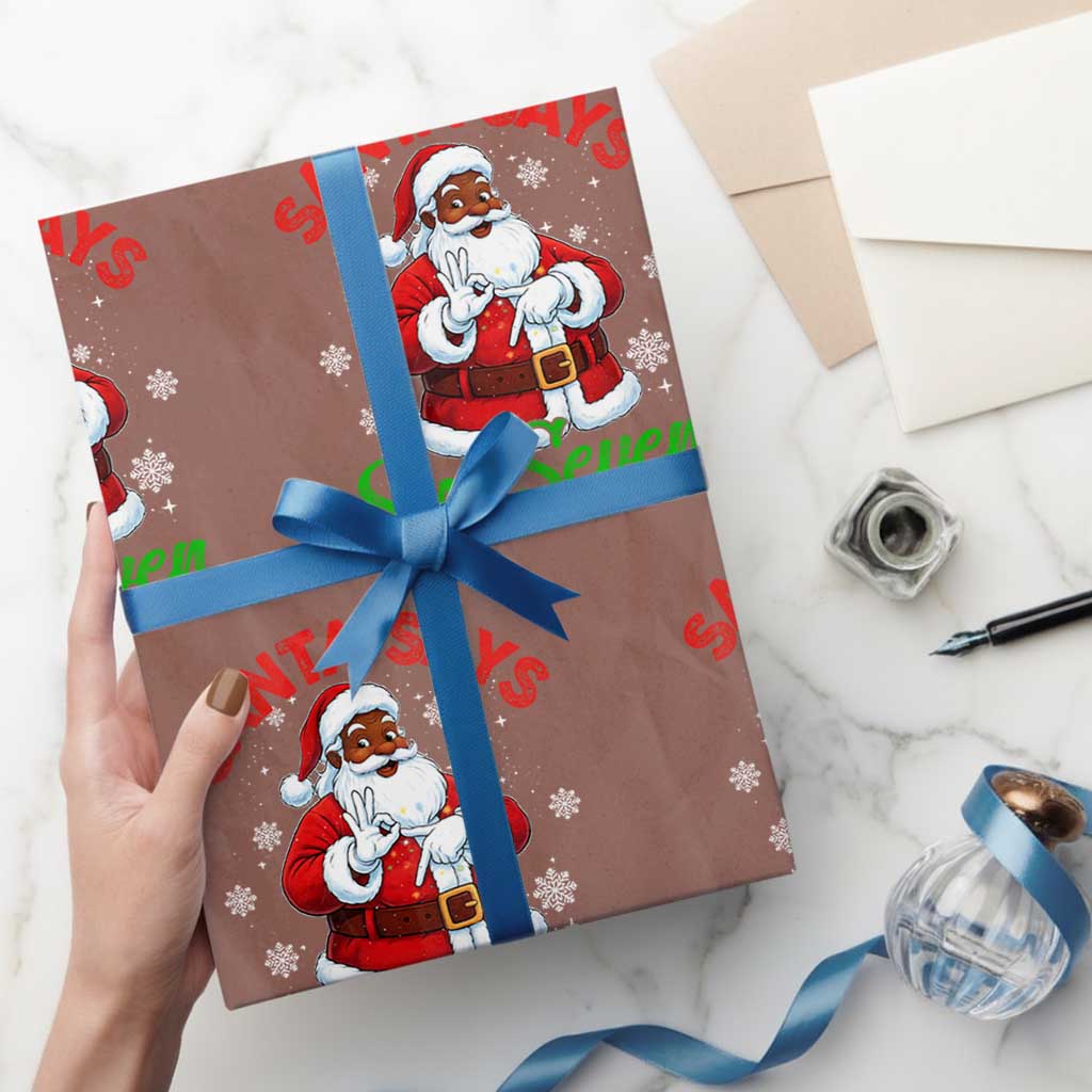 Funny Black Santa Says Six Seven Wrapping Paper Roll Xmas 67 Meme African American Santa Gen Alpha Slang TS11 Mocha Print Your Wear