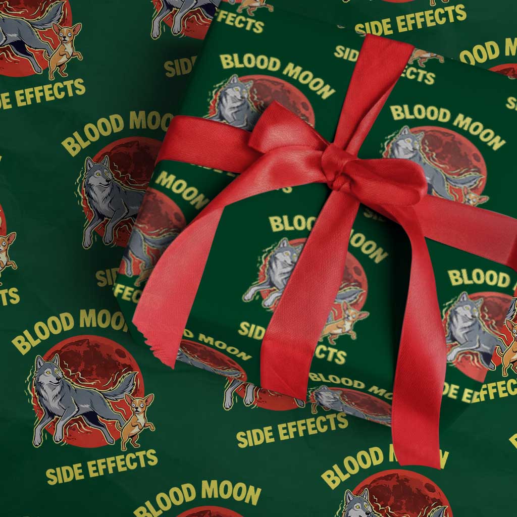 Funny Blood Moon Side Effects Wolf and Chihuahua Dog Humor Graphic Wrapping Paper Roll TS02 Green Print Your Wear