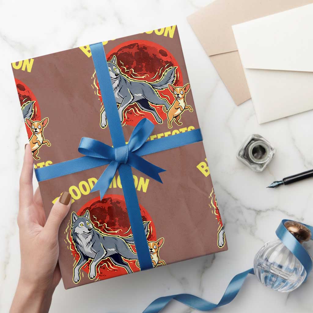 Funny Blood Moon Side Effects Wolf and Chihuahua Dog Humor Graphic Wrapping Paper Roll TS02 Mocha Print Your Wear