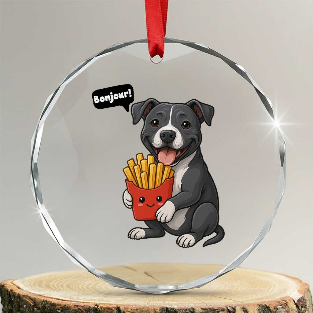 Funny Bonjour French Fries Crystal Glass Ornament Pitbull Dog Gift TS12 Transparent Glass 3'' Circle Print Your Wear