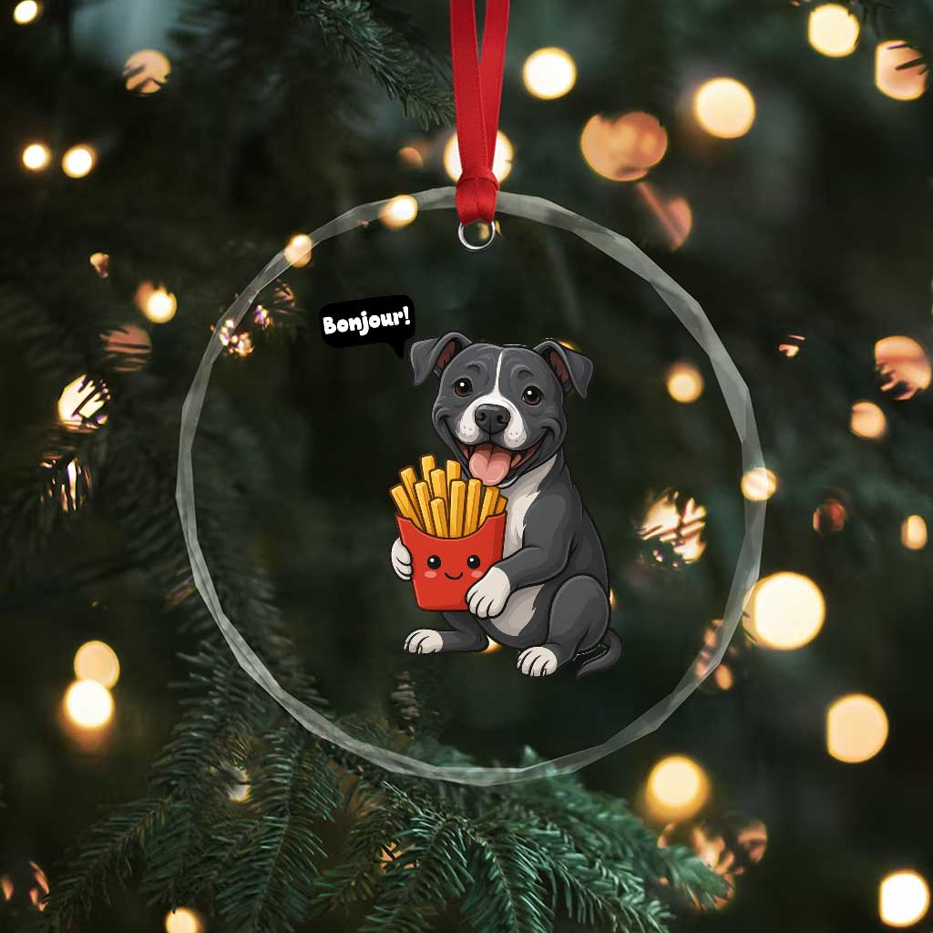 Funny Bonjour French Fries Crystal Glass Ornament Pitbull Dog Gift TS12 Print Your Wear