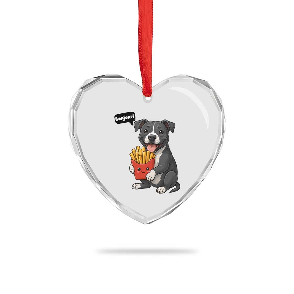 Funny Bonjour French Fries Heart Crystal Glass Ornament Pitbull Dog Gift TS12 Print Your Wear
