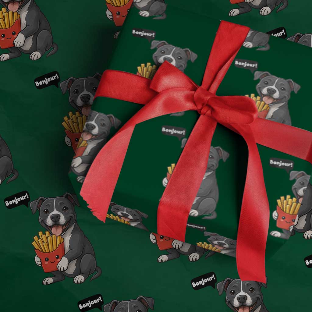 Funny Bonjour French Fries Wrapping Paper Roll Pitbull Dog Gift TS12 Green Print Your Wear