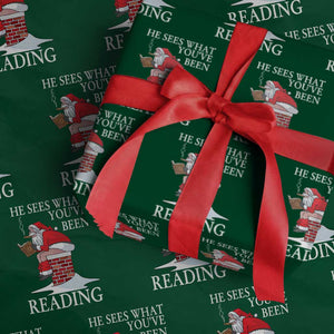 Funny Bookish Christmas Wrapping Paper Roll He Sees What You Have Been Reading TS14 Green Print Your Wear