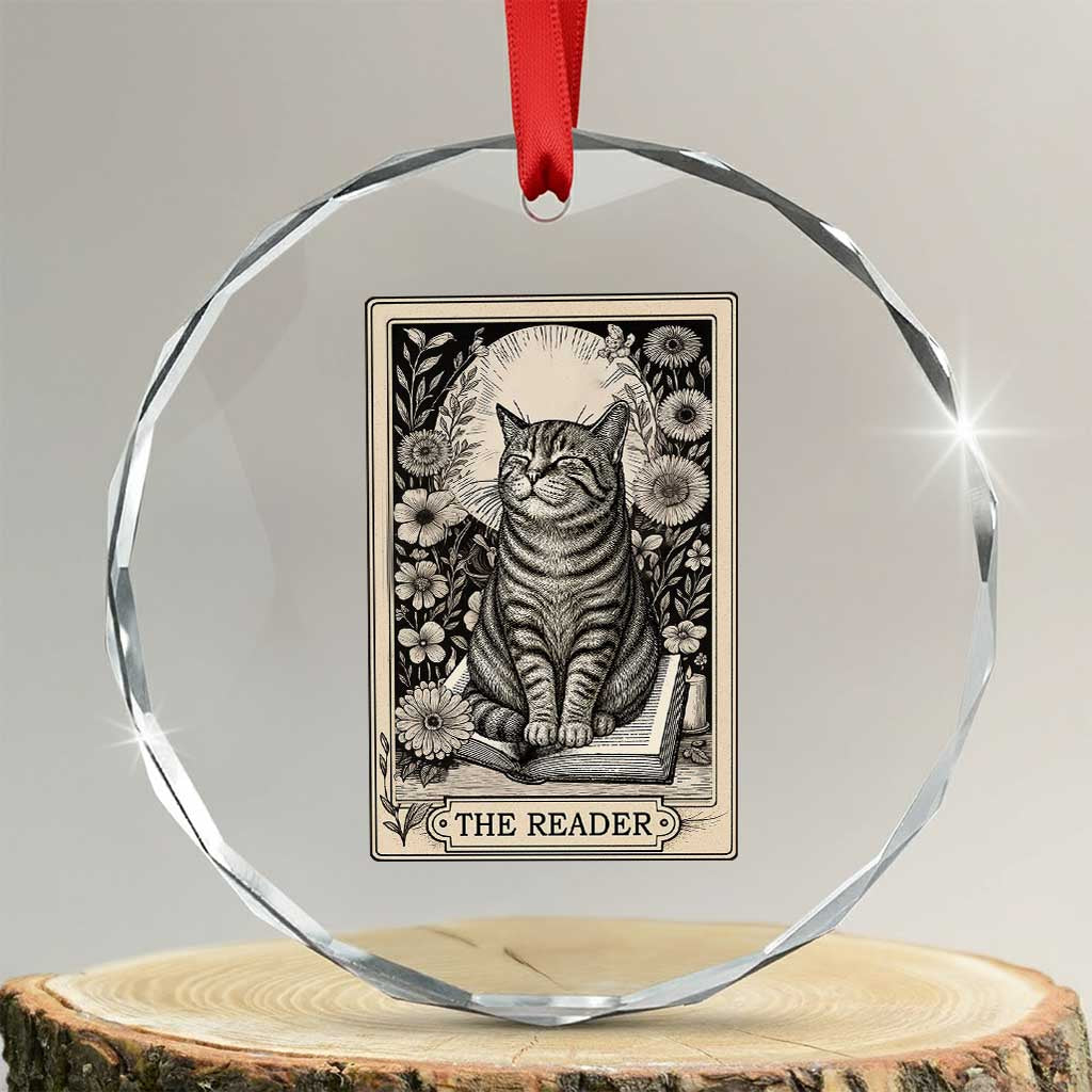 Funny Bookish Kitty Lover Crystal Glass Ornament The Reader Tarot Card Book Lover Gift TS12 Transparent Glass 3'' Circle Print Your Wear