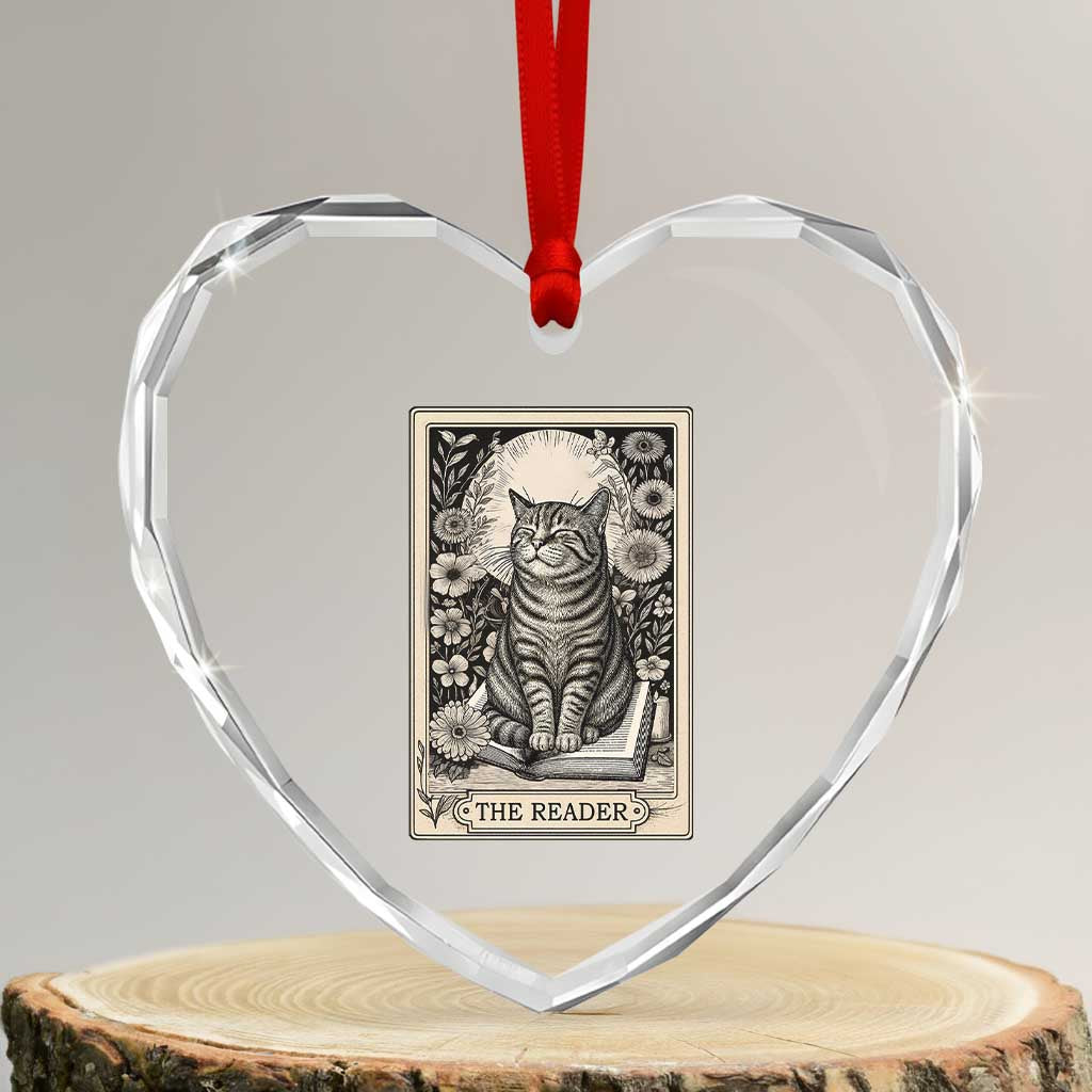 Funny Bookish Kitty Lover Heart Crystal Glass Ornament The Reader Tarot Card Book Lover Gift TS12 Transparent Glass 3'' Heart Print Your Wear