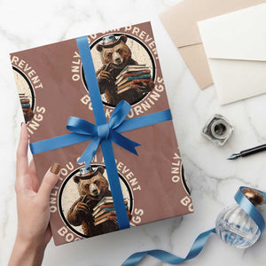 Funny Books Lover Bear Wrapping Paper Roll Only You Can Prevent Book Burnings TS02 Mocha Print Your Wear