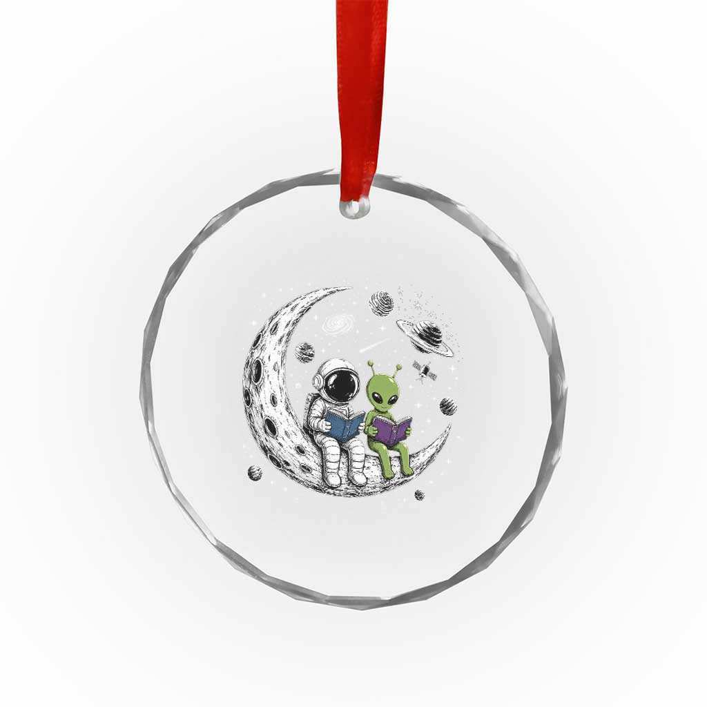 Funny Bookworm In Space Crystal Glass Ornament Cute Astronaut And Alien Reading TS12 Print Your Wear