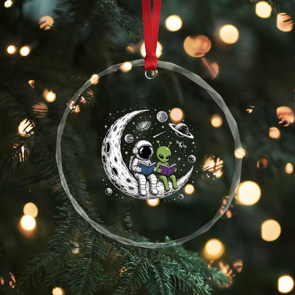 Funny Bookworm In Space Crystal Glass Ornament Cute Astronaut And Alien Reading TS12 Print Your Wear