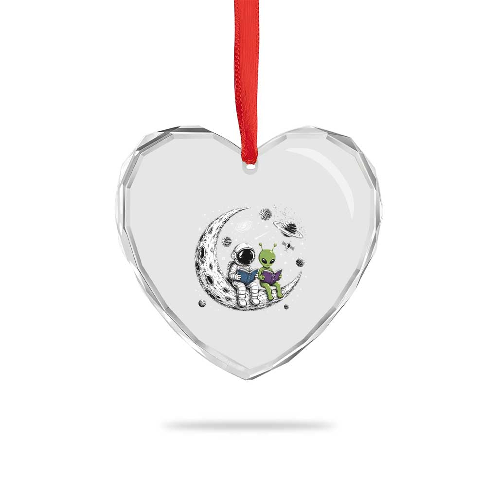 Funny Bookworm In Space Heart Crystal Glass Ornament Cute Astronaut And Alien Reading TS12 Print Your Wear