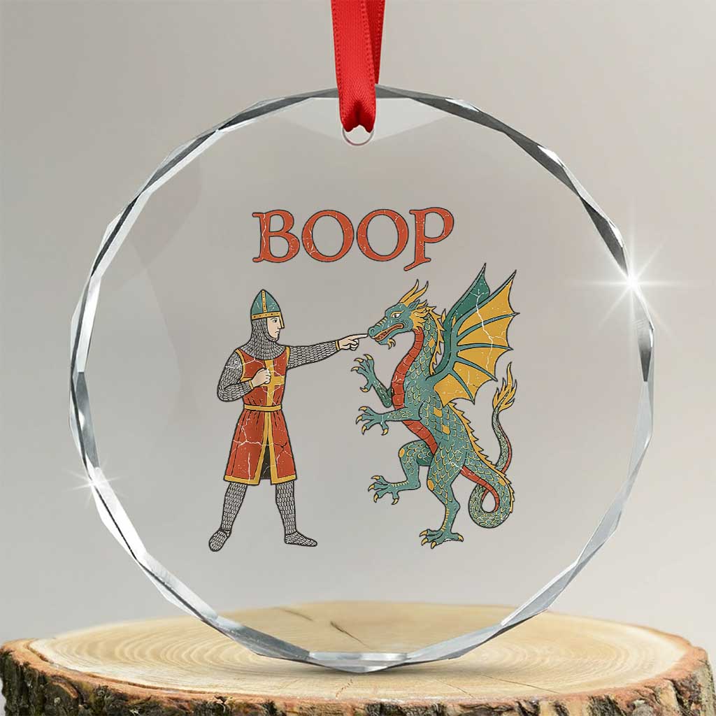 Funny Boop Medieval Knight Poking Dragon Graphic Crystal Glass Ornament Vintage Renaissance Faire Fantasy Meme TS02 Transparent Glass 3'' Circle Print Your Wear