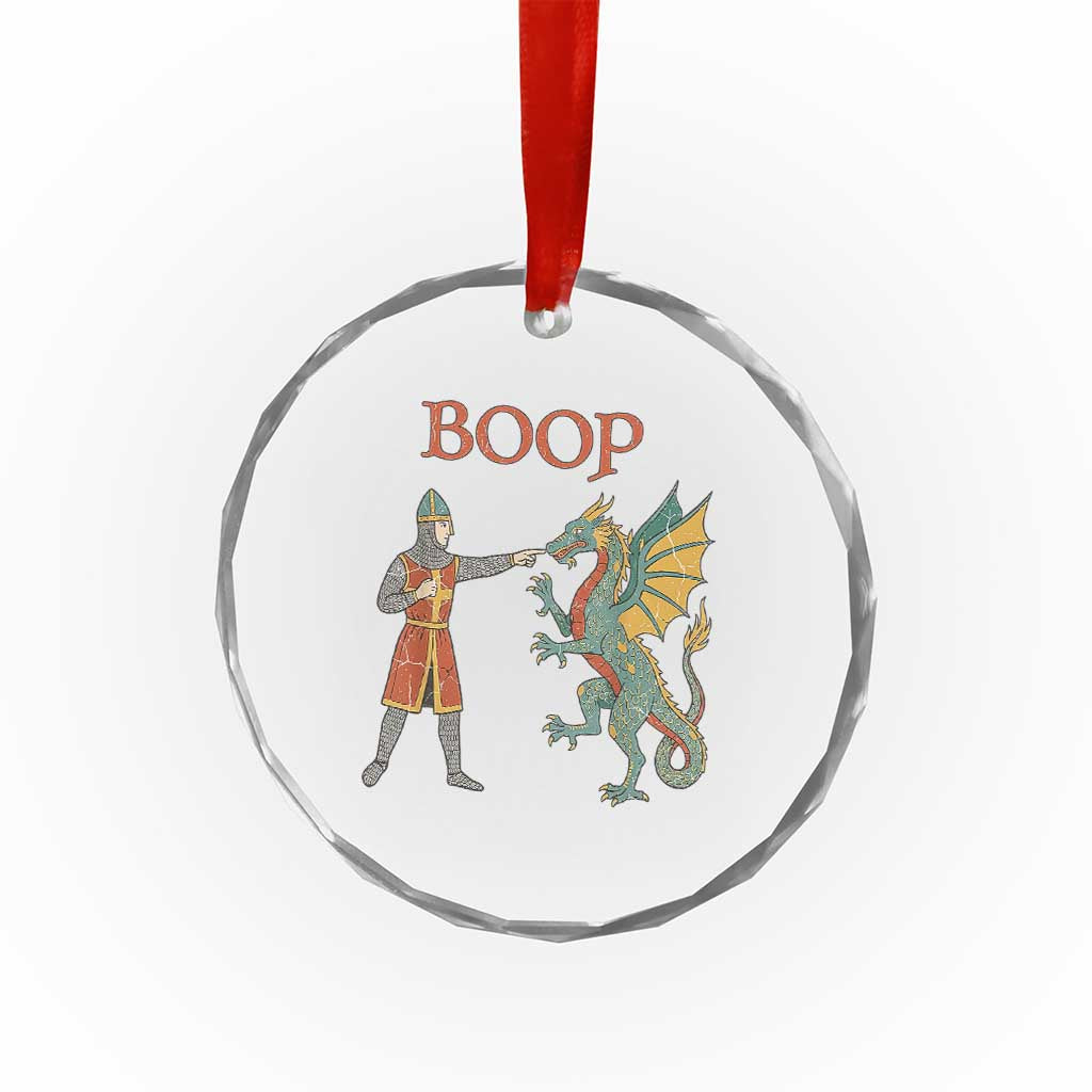 Funny Boop Medieval Knight Poking Dragon Graphic Crystal Glass Ornament Vintage Renaissance Faire Fantasy Meme