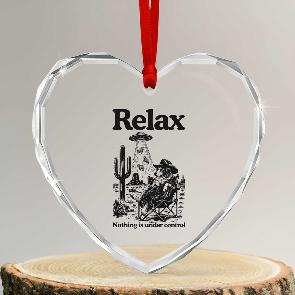 Funny Border Collie UFO Sheep Farmer Heart Crystal Glass Ornament Relax Nothing Is Under Control Alien Dog Lover Gift TS12 Transparent Glass 3'' Heart Print Your Wear