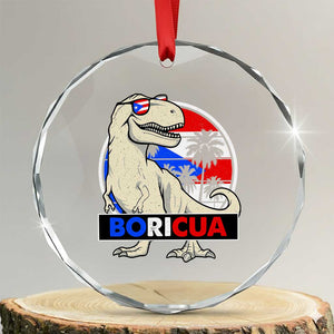 Funny Boricua Dinosaur Dino Puerto Rican Flag Hispanic Heritage Crystal Glass Ornament TS11 Transparent Glass 3'' Circle Print Your Wear