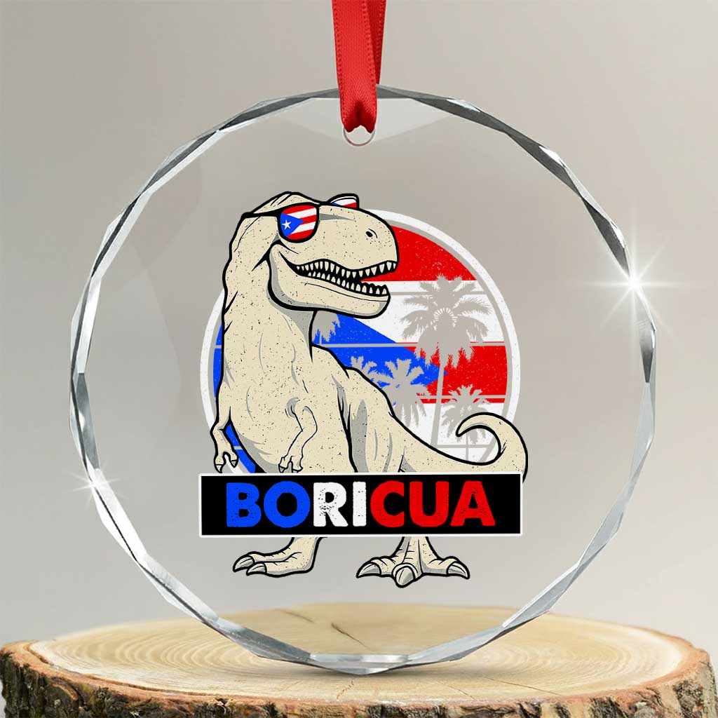 Funny Boricua Dinosaur Dino Puerto Rican Flag Hispanic Heritage Crystal Glass Ornament TS11 Transparent Glass 3'' Circle Print Your Wear