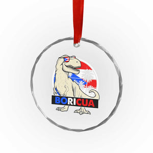 Funny Boricua Dinosaur Dino Puerto Rican Flag Hispanic Heritage Crystal Glass Ornament TS11 Print Your Wear