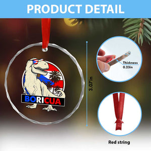 Funny Boricua Dinosaur Dino Puerto Rican Flag Hispanic Heritage Crystal Glass Ornament TS11 Print Your Wear