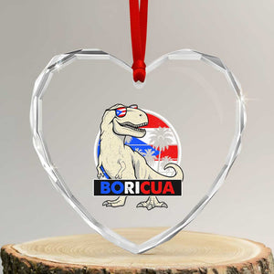 Funny Boricua Dinosaur Dino Puerto Rican Flag Hispanic Heritage Heart Crystal Glass Ornament TS11 Transparent Glass 3'' Heart Print Your Wear
