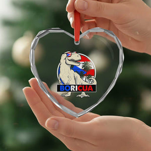 Funny Boricua Dinosaur Dino Puerto Rican Flag Hispanic Heritage Heart Crystal Glass Ornament TS11 Print Your Wear