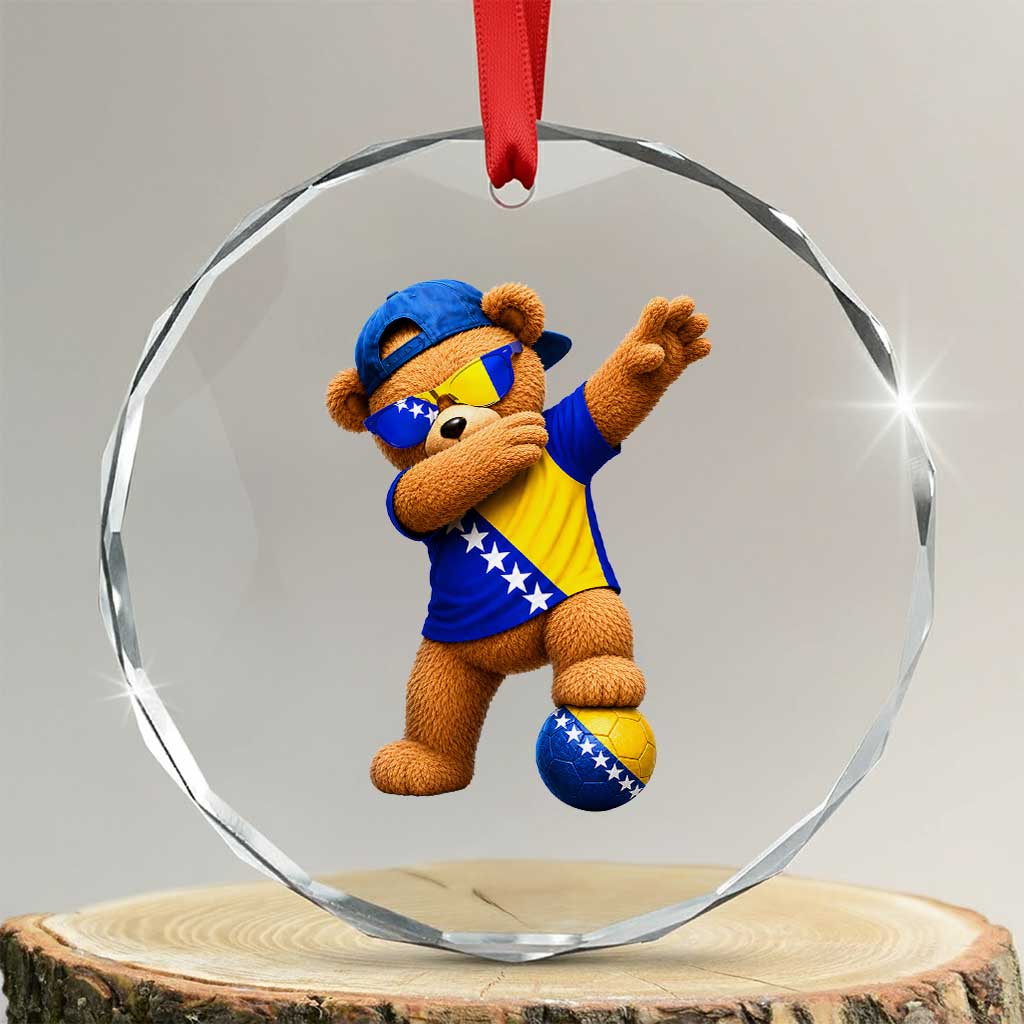 Funny Bosnia Teddy Bear Dabbing Fudbal Fan Gift Crystal Glass Ornament TS12 Transparent Glass 3'' Circle Print Your Wear