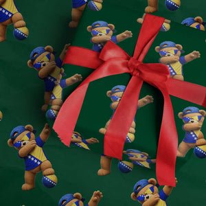Funny Bosnia Teddy Bear Dabbing Fudbal Fan Gift Wrapping Paper Roll