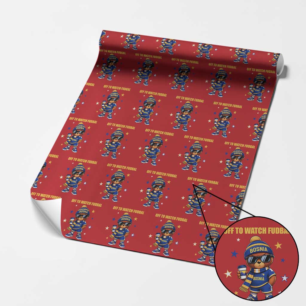 Funny Bosnia Teddy Bear Game Day Gift Wrapping Paper Roll Off To Watch Fudbal
