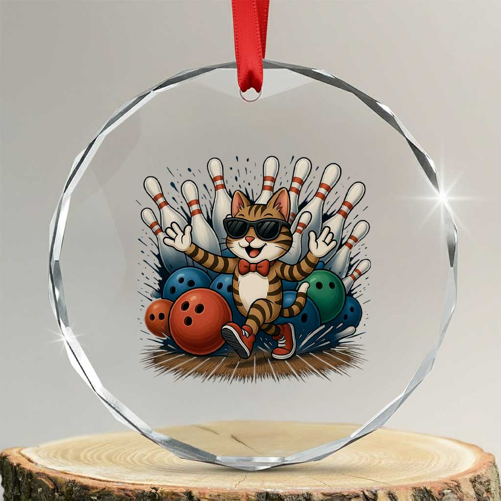 Funny Bowler Gift Crystal Glass Ornament Bowling Cat With Sunglasses TS12 Transparent Glass 3'' Circle Print Your Wear