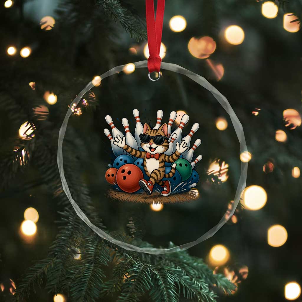 Funny Bowler Gift Crystal Glass Ornament Bowling Cat With Sunglasses TS12 Print Your Wear