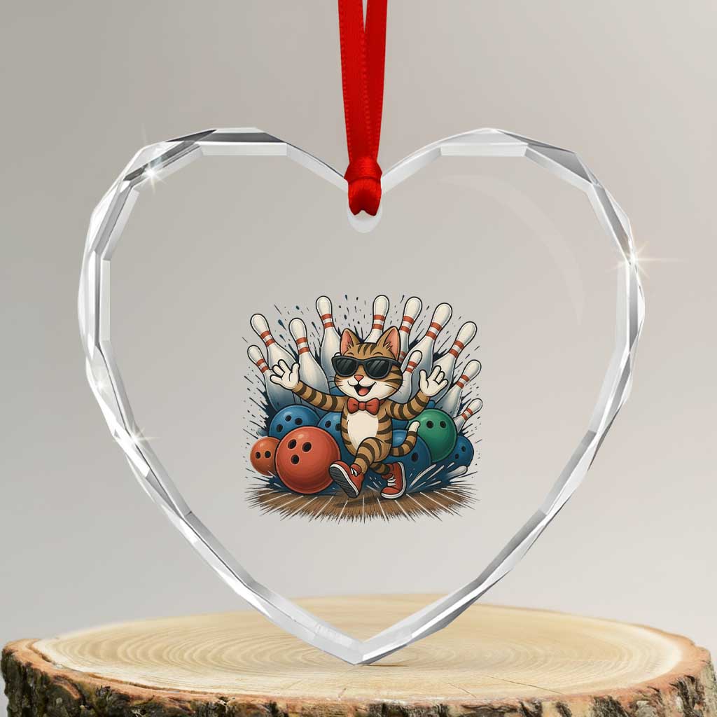 Funny Bowler Gift Heart Crystal Glass Ornament Bowling Cat With Sunglasses TS12 Transparent Glass 3'' Heart Print Your Wear