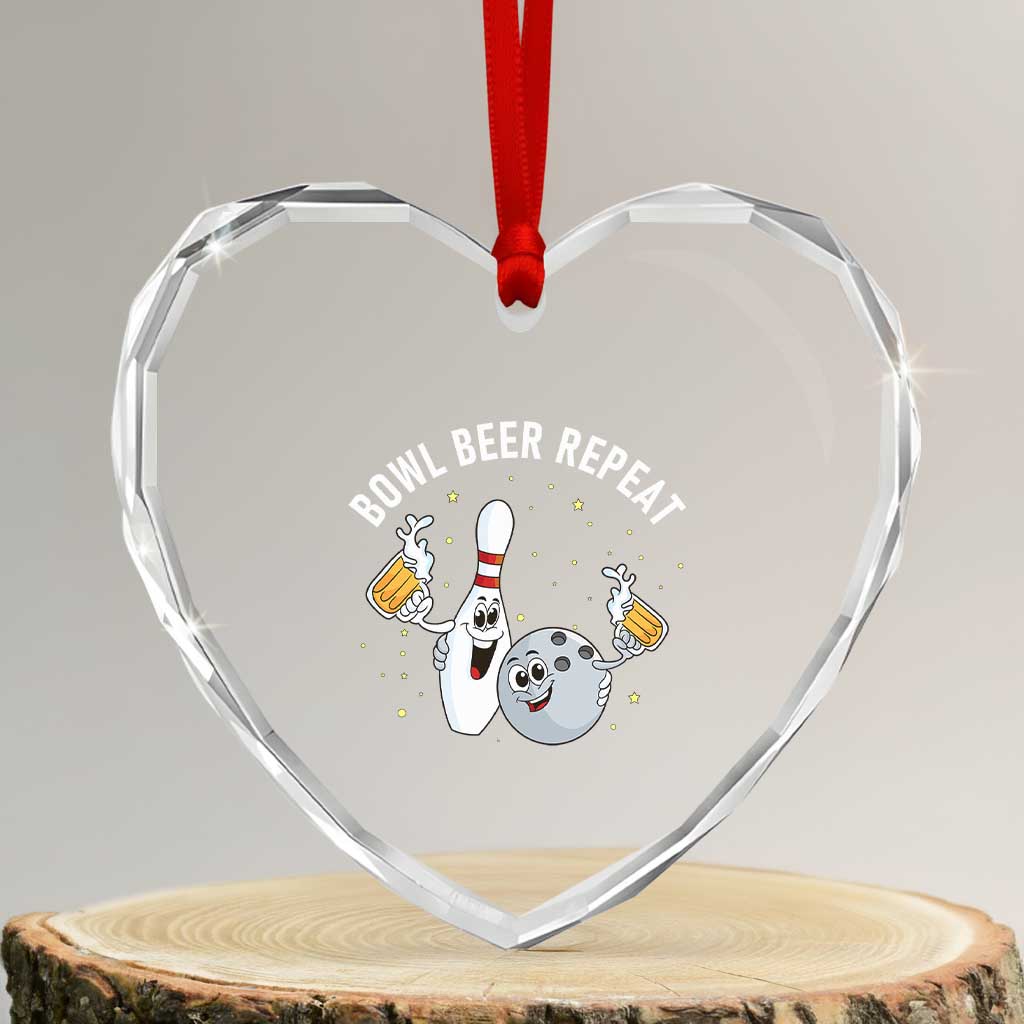 Funny Bowling Beer Lover Gift Heart Crystal Glass Ornament Bowl Beer Repeat TS12 Transparent Glass 3'' Heart Print Your Wear