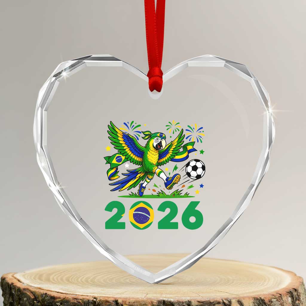 Funny Brazil Soccer Macaw Heart Crystal Glass Ornament 2026 Football Fan Graphic