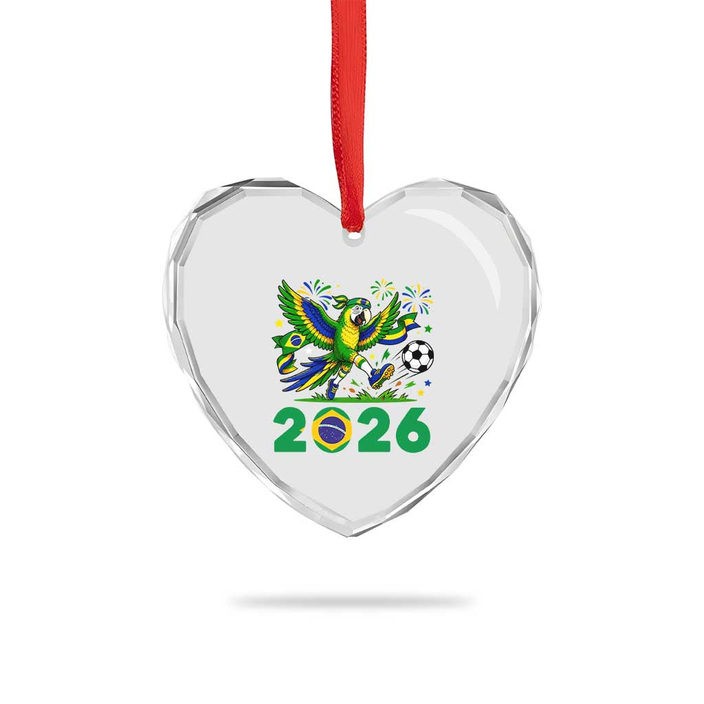Funny Brazil Soccer Macaw Heart Crystal Glass Ornament 2026 Football Fan Graphic