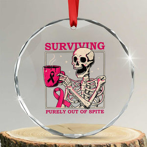 Funny Breast Cancer Skeleton Drinking Coffee Crystal Glass Ornament Surviving Purely Out Of Spite Pink Ribbon Warrior