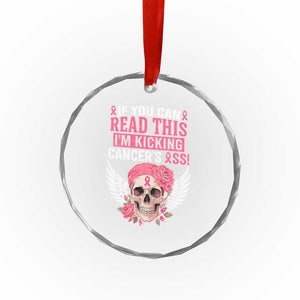 Funny Breast Cancer Survivor Crystal Glass Ornament Im Kicking Cancers Ass Pink Ribbon Skull TS10 Print Your Wear