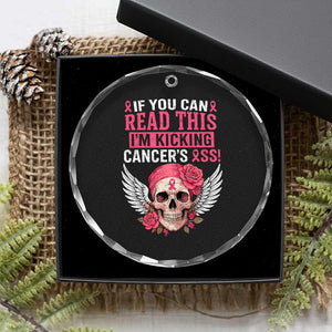 Funny Breast Cancer Survivor Crystal Glass Ornament Im Kicking Cancers Ass Pink Ribbon Skull TS10 Print Your Wear