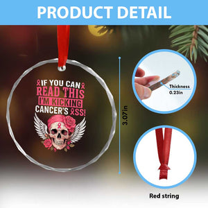 Funny Breast Cancer Survivor Crystal Glass Ornament Im Kicking Cancers Ass Pink Ribbon Skull TS10 Print Your Wear